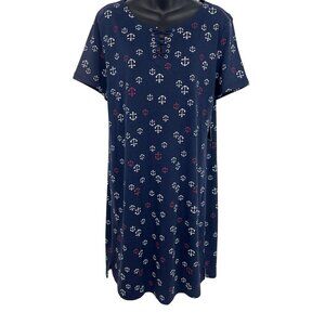Karen Scott Navy Blue Anchor Dress Petite XL Extra Large Shift Short Sleeve New